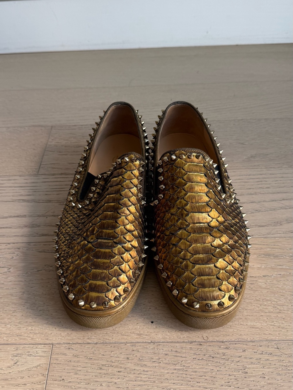 Christian Louboutin Gold Studded Loafer Slip-Ons